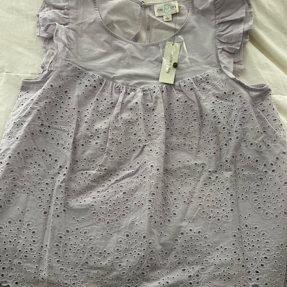 NWT Jun & Ivy Lavender Eyelet Flutter Top